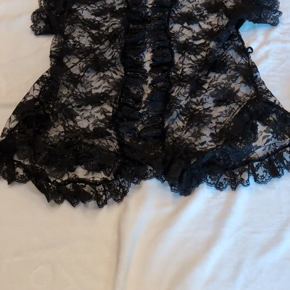 Fredericks of Hollywood lace robe crotchless panty 90's floral flowers Vintage